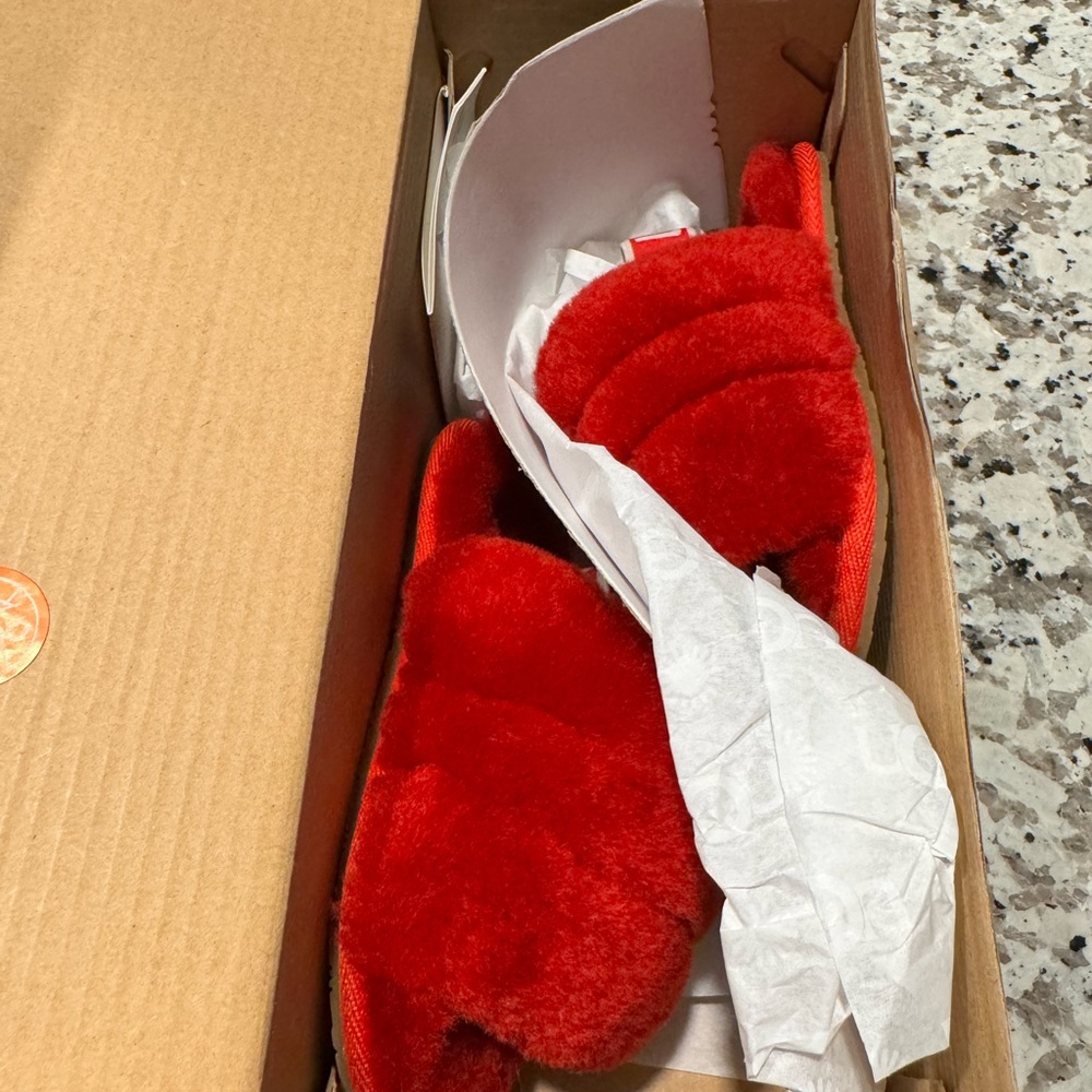 UGG Red Faux Fur Slippers